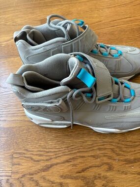 Nike Men's Grey High-Top Sneakers with Teal Accents